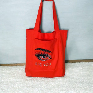 Bawełniana torba na ramię z kieszenią i haftem