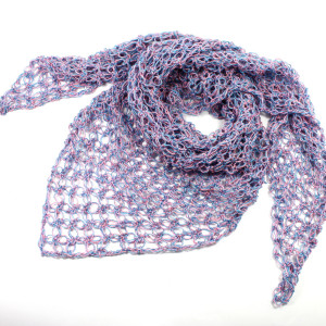 Dwukolorowa chusta apaszka ażurowa na szydełku robiona turkus z rożowym