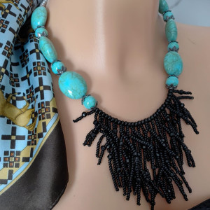 Naszyjnik Czarny Turkusowe Korale nasz25.47