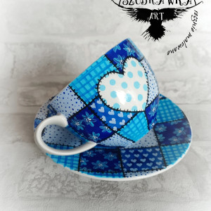 Filiżanka patchwork ręcznie malowana