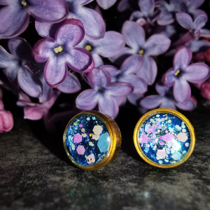 Granatowe wkrętki handmade drobne kolczyki