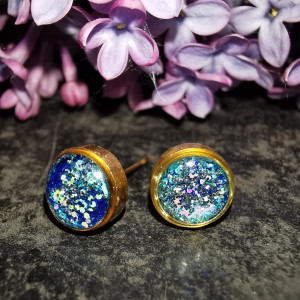 Niebieska biżuteria kolczyki handmade granat błysk glamour