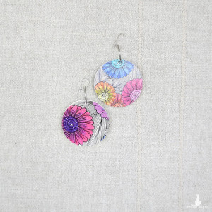6747 kolorowe, niepowtarzalne, duże, dwustronne, kwiatowe kolczyki