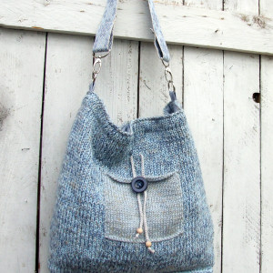 Pojemna torba na ramię, błękitno-szara