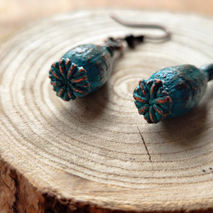 Prawdziwe Makowki zamknięte w miedzi. Kolczyki