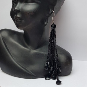 Kolczyki Frędzle Czarne z Łezkami