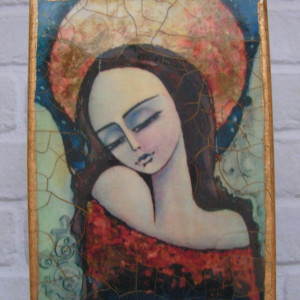 "Anioł Cierpliwości"- obrazek na płótnie wykonany techniką decoupage.