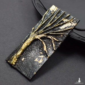 Duży naszyjnik z motywem drzewa, czarno-złoty