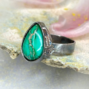 Srebrny pierścionek z jaspisową kroplą a1167