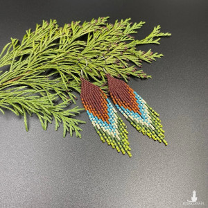 Kolczyki mini cieniowane z koralików MIYUKI brązowy niebieski zielony #929