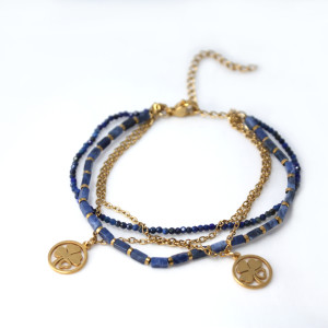 Bransoletka z lapis-lazuli z koniczynkami na szczęście