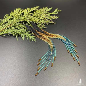 Kolczyki do ramion - czarny bursztynowy morski turkus #941