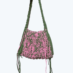 Duża torba z recyklingu – ręcznie szydełkowana, boho różowa khaki