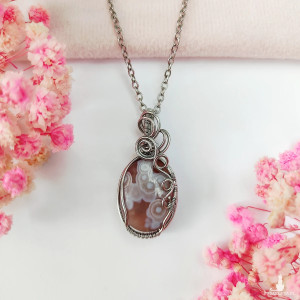 Naszyjnik Agat Koronkowy stal chirurgiczna wisiorek handmade wirewrapping