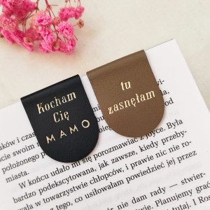 Magnetyczne zakładki do książki (2 szt.) - skóra naturalna, prezent dla Mamy, prezent na Dzień Matki, skórzana zakładka, magnetyczna zakładka, złoty napis