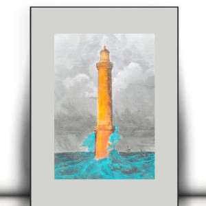 retro plakat A4, morska latarnia plakat 21x30, obrazek z latarnią morską, obrazek z morzem, mały plakat do domu, żeglarski obrazek 21x30, vintage posters A4, dekoracja w stylu marine