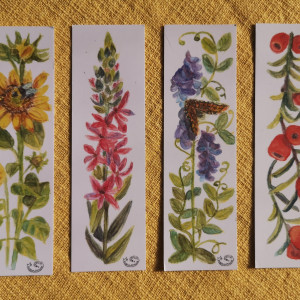 Zestaw czterech zakładek: Słoneczniki, Krwawnica, Wyka i Cis