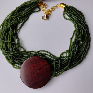 Naszyjnik Koraliki Zielony Mech Boho Dysk