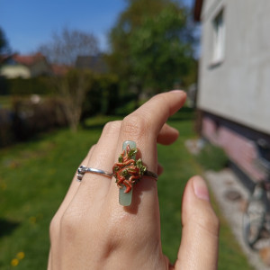Leśne pierścionek z agatem , ręcznie wykonane, fairycore, fantasy, forest, magia