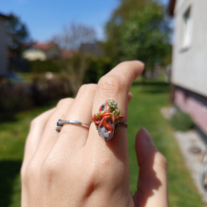 Leśne pierścionek z kwarcem tytanowym , ręcznie wykonane, fairycore, fantasy, forest, magia