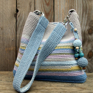 Torebka na ramię, szydełkowa, bawełniana - Niezapominajki