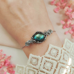 Bransoletka Labradoryt stal chirurgiczna wirewrapping handmade