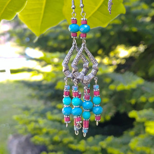 Kolczyki Turkusowe koraliki z Koralem Floral Kolczyk Indyjskie Klimaty