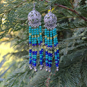 Kolczyki Turkusowe Koraliki Kolczyk Indyjskie Klimaty