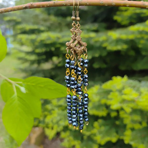 Kolczyki Filigranowe Hematytowe Koraliki