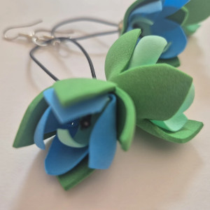 Kolczyki zielono -niebieskie kwiaty