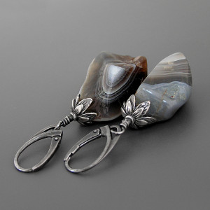 Kolczyki z surowymi agatami, srebro 925