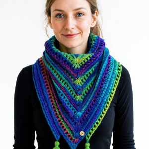 Kolorowa ciepła chusta z chwostami ręcznie robiona