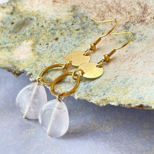 Złocone kolczyki z kroplami kwarcu różowego c1134