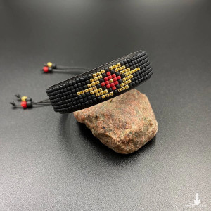 BRANSOLETKA TKANA NA KROŚNIE Z KORALIKÓW - CZARNO ZŁOTA #903