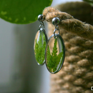 Kolczyki wiszące z paprotką stal chirurgiczna