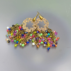 Kolczyki Wianki Mosiężne Kwieciste Kolorowe Koraliki