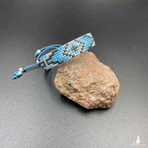 BRANSOLETKA TKANA NA KROŚNIE Z KORALIKÓW - ETNO niebieska #956