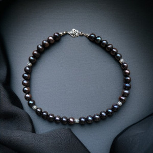 Elegancki naszyjnik z czarnych Pereł słodkowodnych