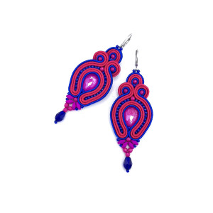 „Verra” kolczyki sutasz różowo chabrowe lekkie wiosnne z kryształkami