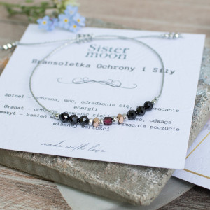 Srebrna Bransoletka Ochrony i Siły Spinel i Granat