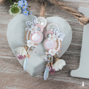 Kolczyki ślubne sutasz Białe Kwiaty