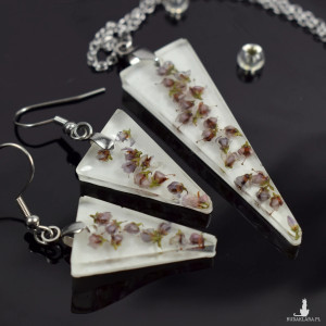 Wrzosy - komplet biżuterii trójkąty