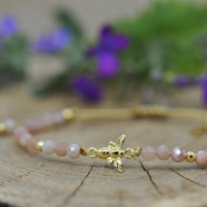 Pszczoła z kamieniem słonecznym - bransoletka, srebro pozł. 925