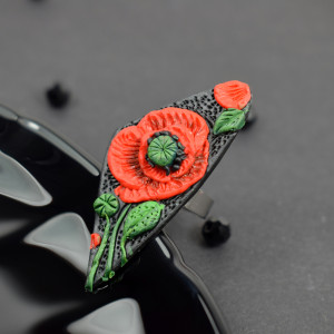 Duży, regulowany pierścionek "czerwone maki"