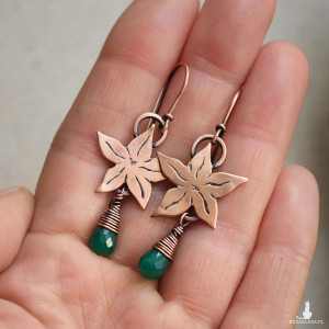 Delikatne kolczyki miedziane z zielonym onyksem PROMOCJA