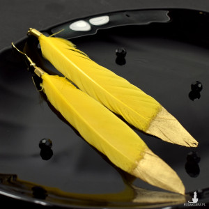 Długie kolczyki pióra - słoneczny żółty i złoto