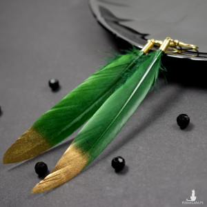 Długie kolczyki pióra - zieleń i złoto