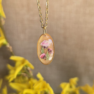Złota jajowata zawieszka złoty wisiorek kwiat naszyjnik żywica z żywicy suszone kwiaty z kwiatami naturalne kobieca dziewczęca
