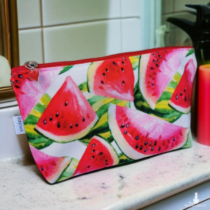 Kosmetyczka damska welurowa etui do torebki organizer do torby duża kosmetyczka arbuzy
