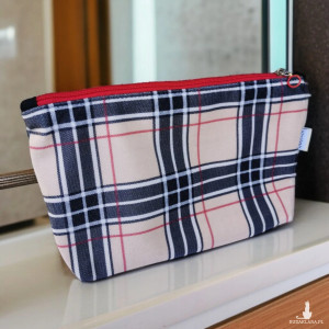 Kosmetyczka damska welurowa etui do torebki organizer do torby duża kosmetyczka kratka